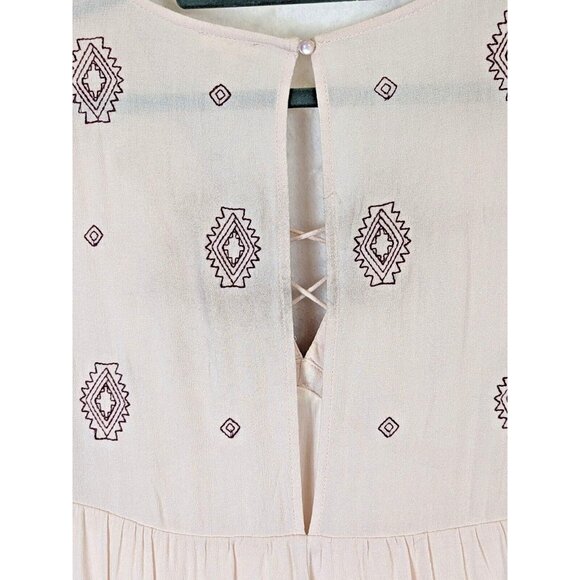 En Creme Women size M Embroidered Peasant Bohemian Flared Sleeve Aztec Tunic Top - Picture 13 of 14